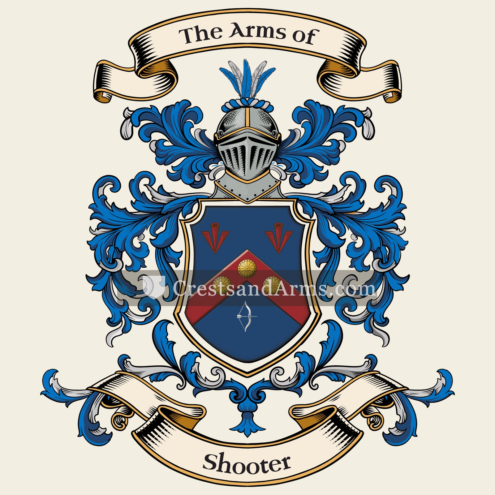 The Shooter coat of arms, drawn from the recorded blazon