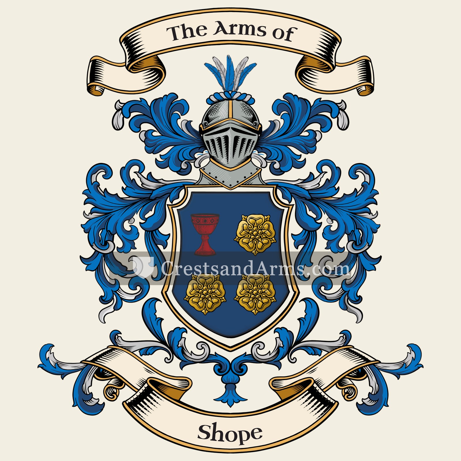 The Shope coat of arms, drawn from the recorded blazon