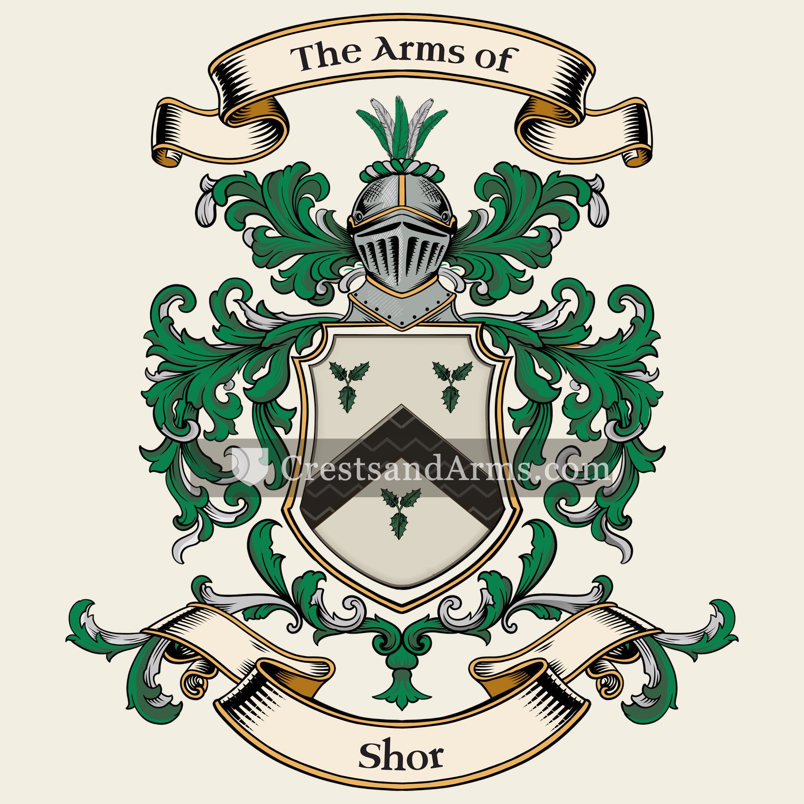The Shor coat of arms, drawn from the recorded blazon