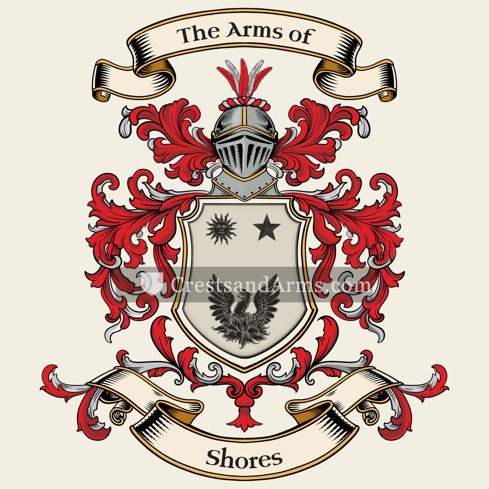 The Shores coat of arms, drawn from the recorded blazon
