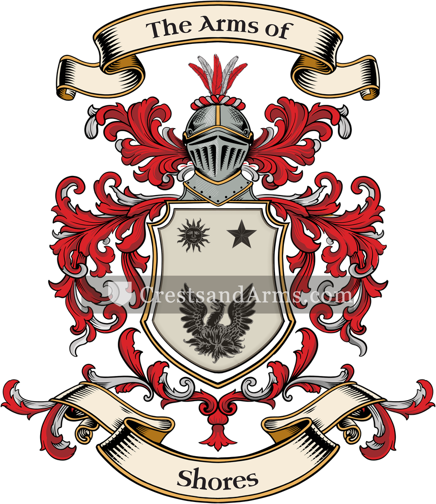 The Shores coat of arms, drawn from the recorded blazon