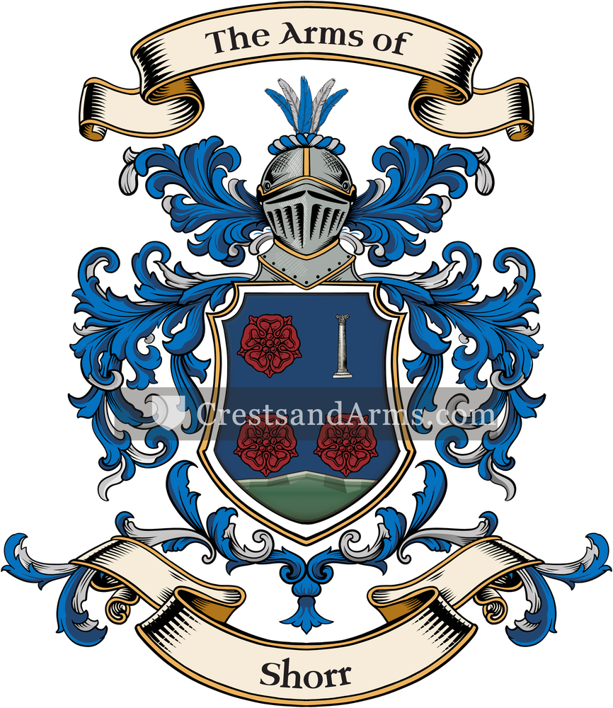The Shorr coat of arms, drawn from the recorded blazon