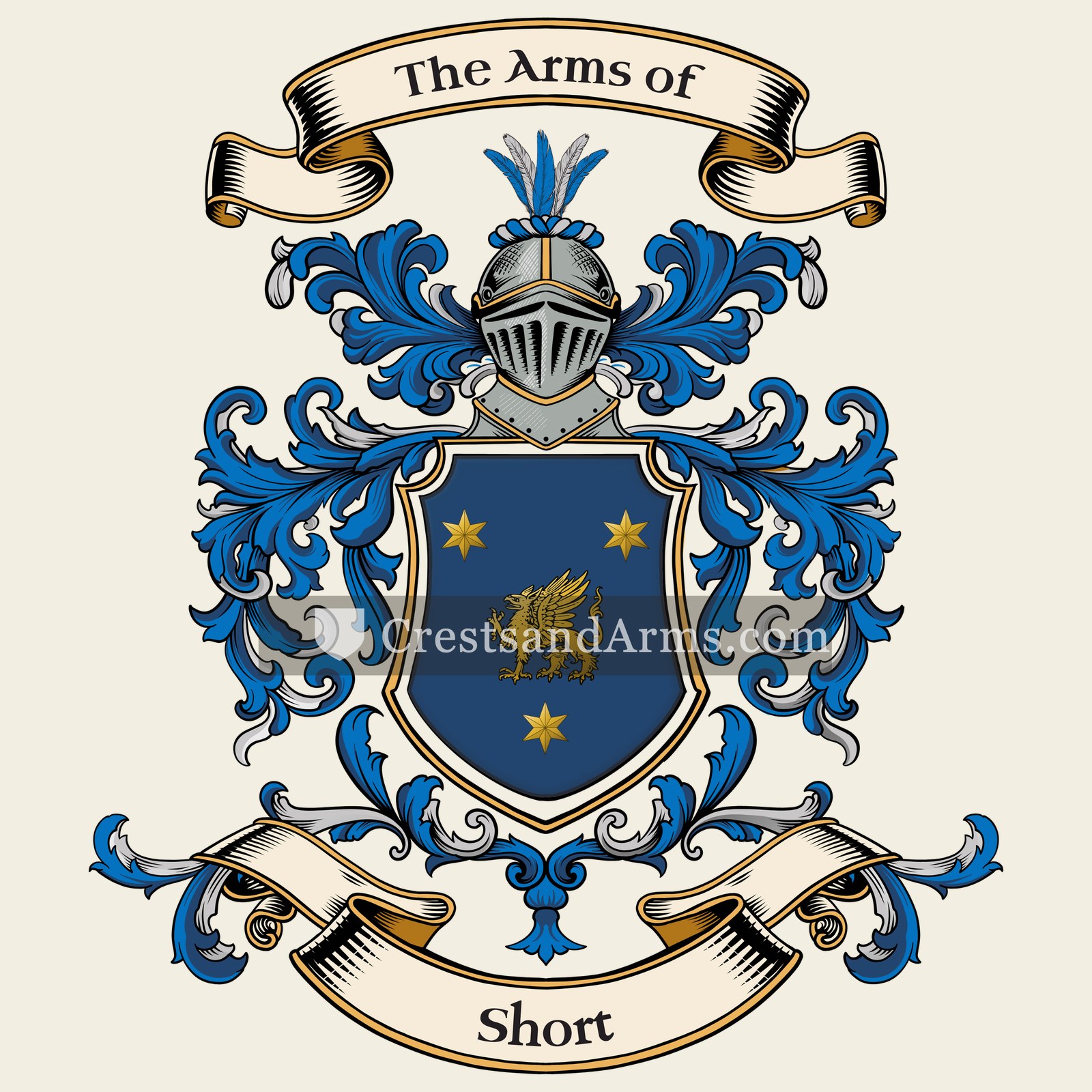 The Short coat of arms, drawn from the recorded blazon