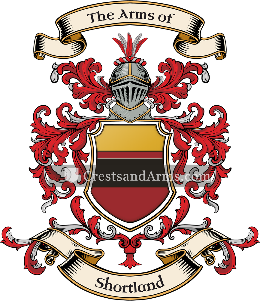 The Shortland coat of arms, drawn from the recorded blazon