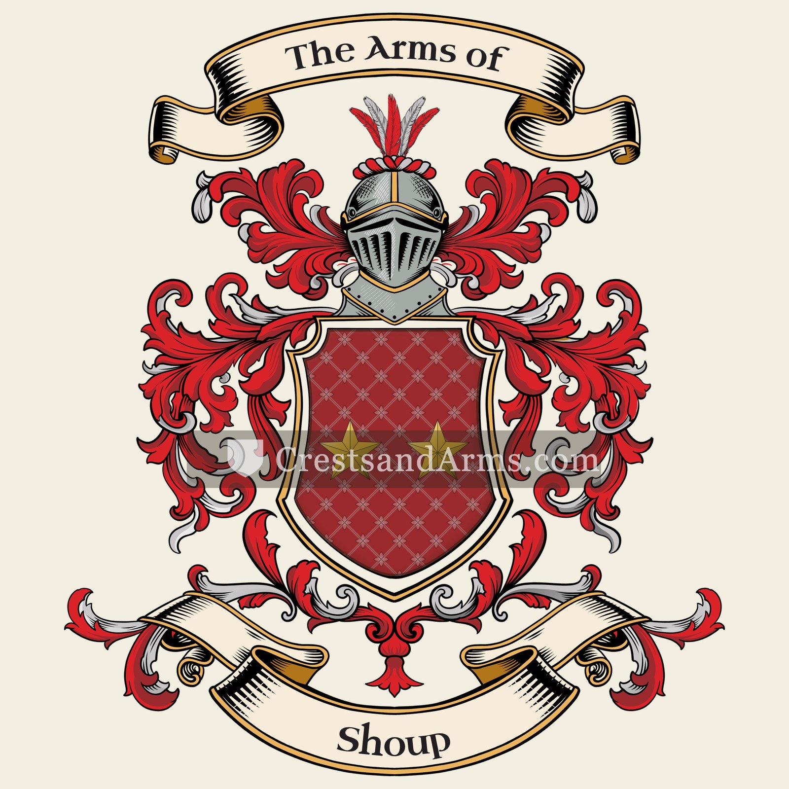 The Shoup coat of arms, drawn from the recorded blazon
