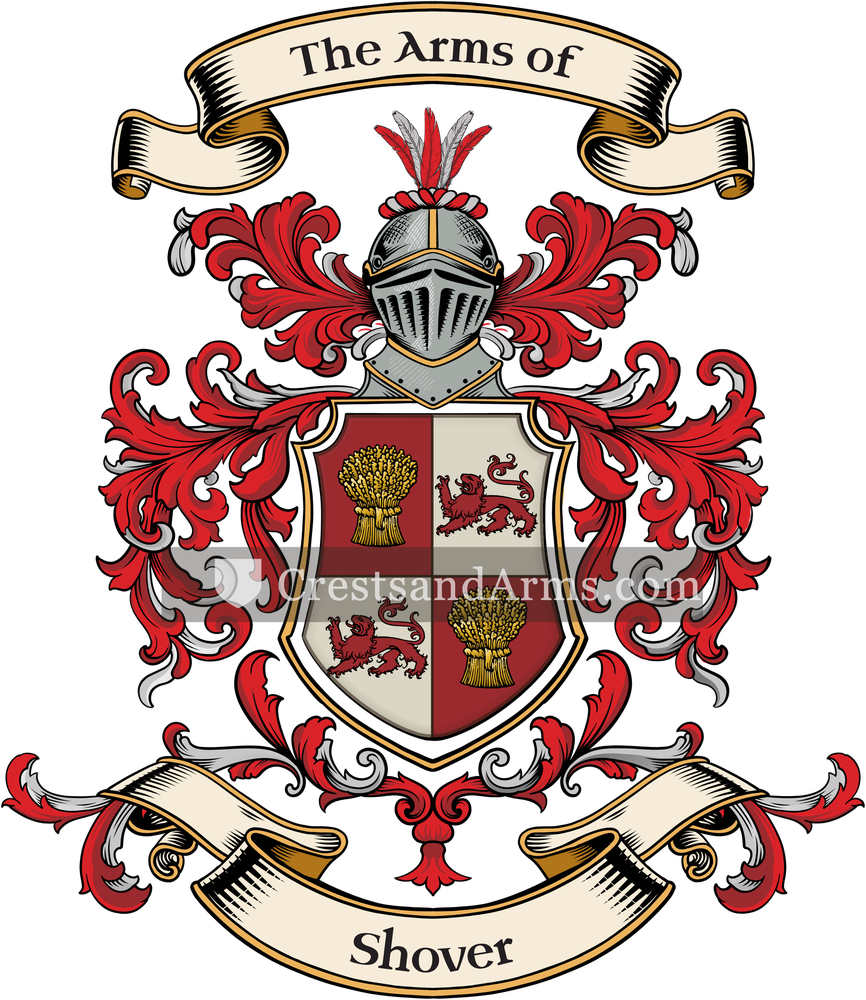 The Shover coat of arms, drawn from the recorded blazon