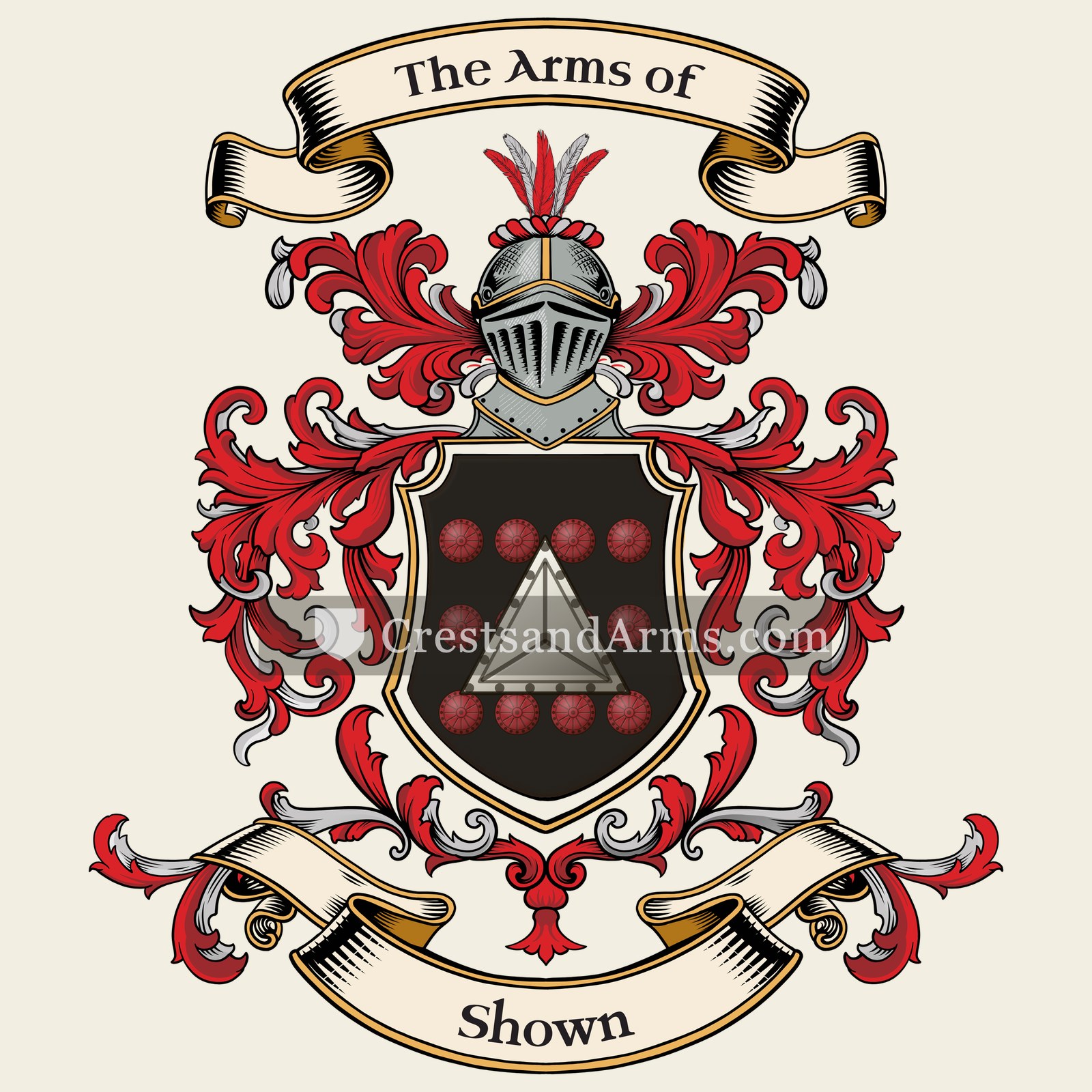 The Shown coat of arms, drawn from the recorded blazon