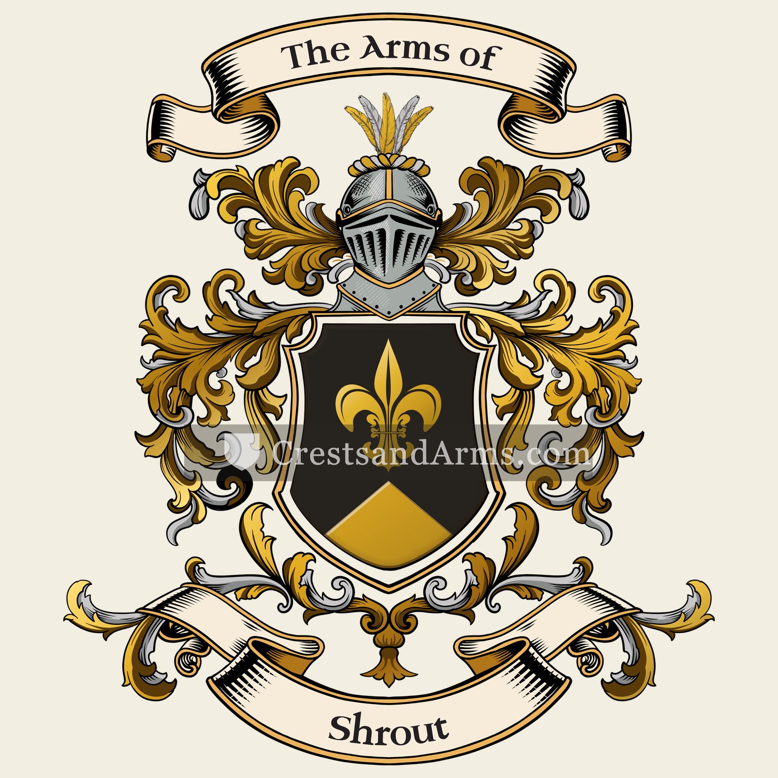 The Shrout coat of arms, drawn from the recorded blazon