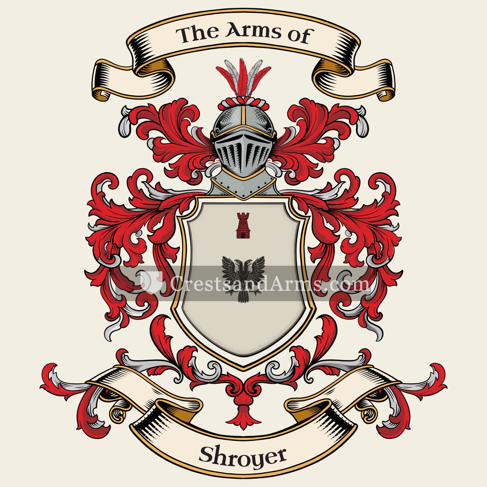 The Shroyer coat of arms, drawn from the recorded blazon