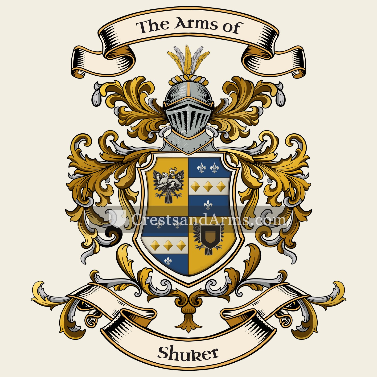 The Shuker coat of arms, drawn from the recorded blazon