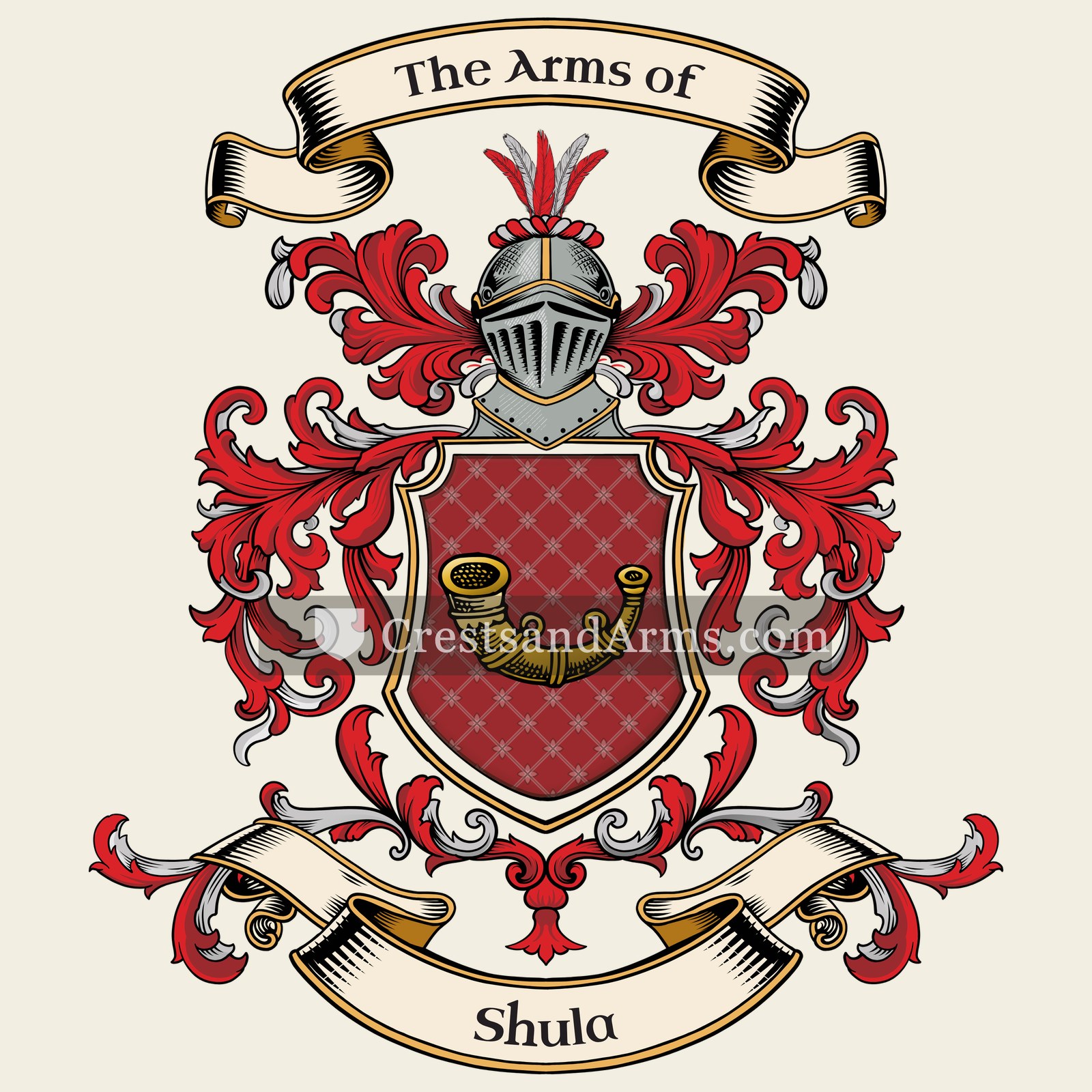 The Shula coat of arms, drawn from the recorded blazon