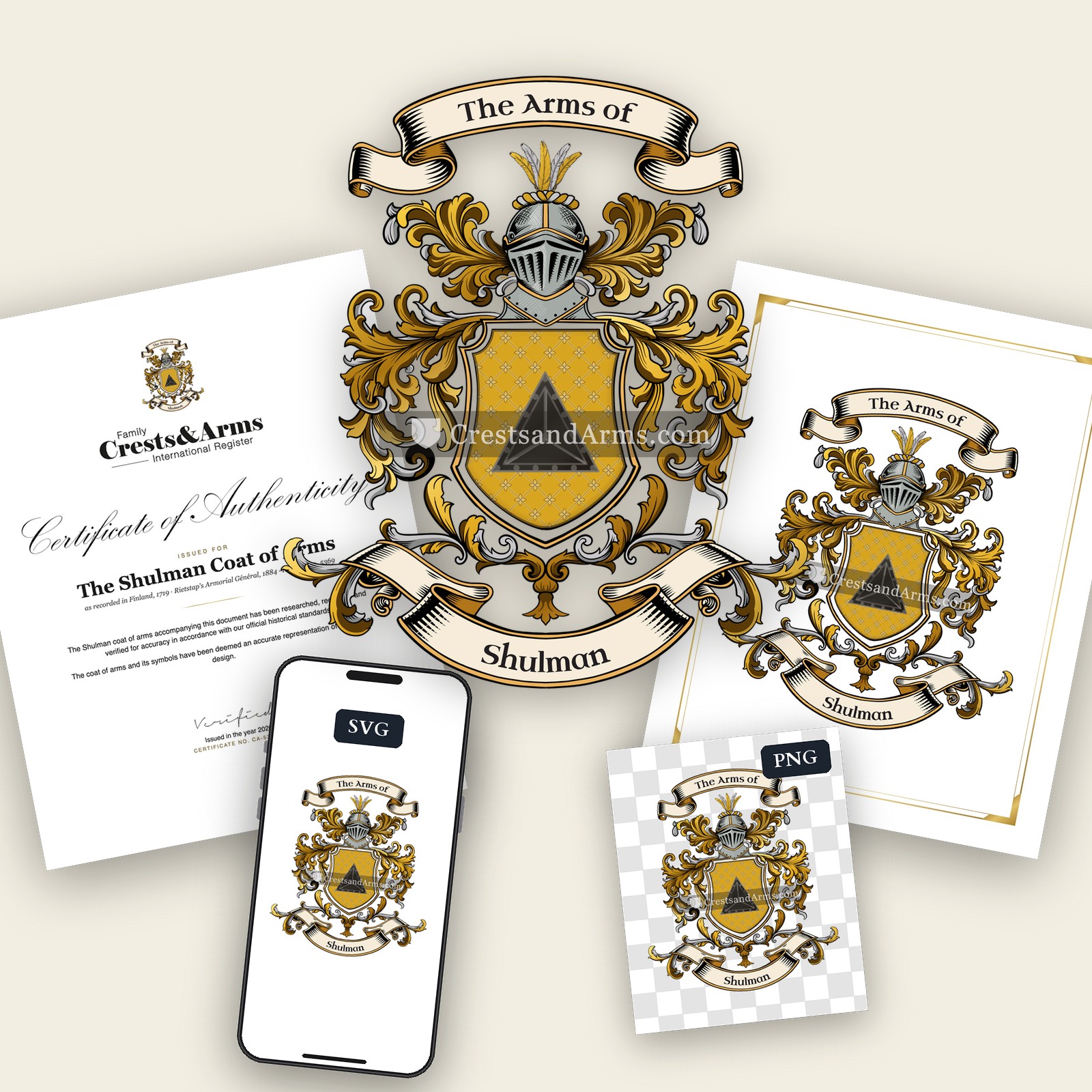 The Shulman arms on the coat of arms — digital pack