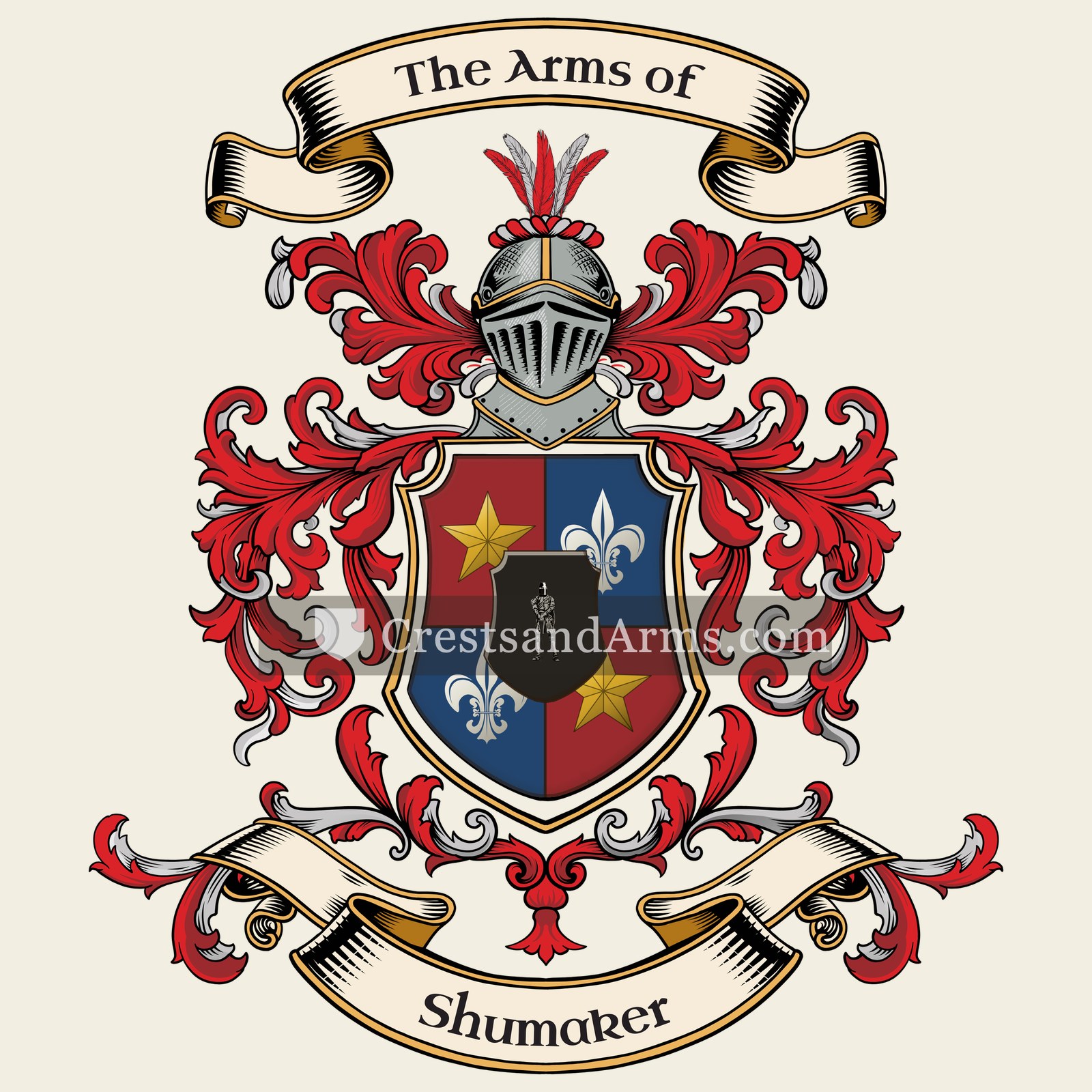 The Shumaker coat of arms, drawn from the recorded blazon