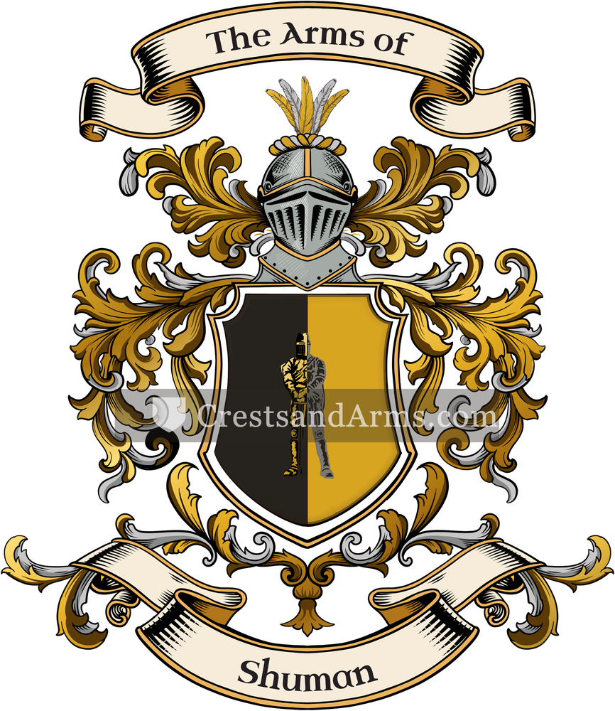The Shuman coat of arms, drawn from the recorded blazon