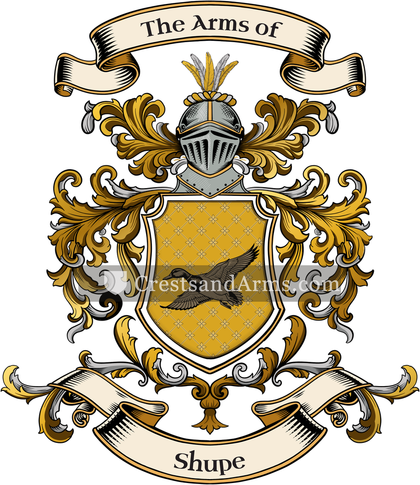 The Shupe coat of arms, drawn from the recorded blazon
