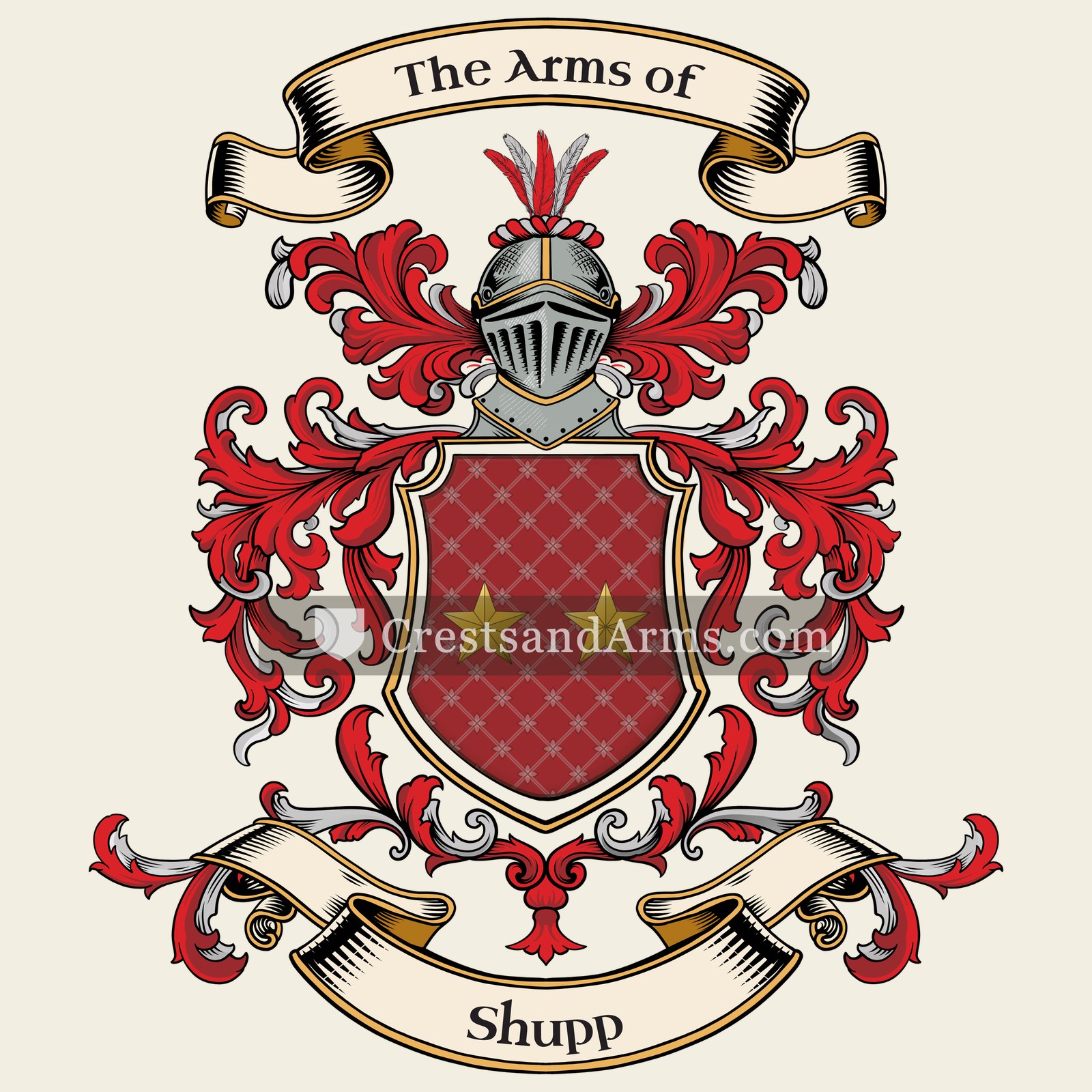 The Shupp coat of arms, drawn from the recorded blazon