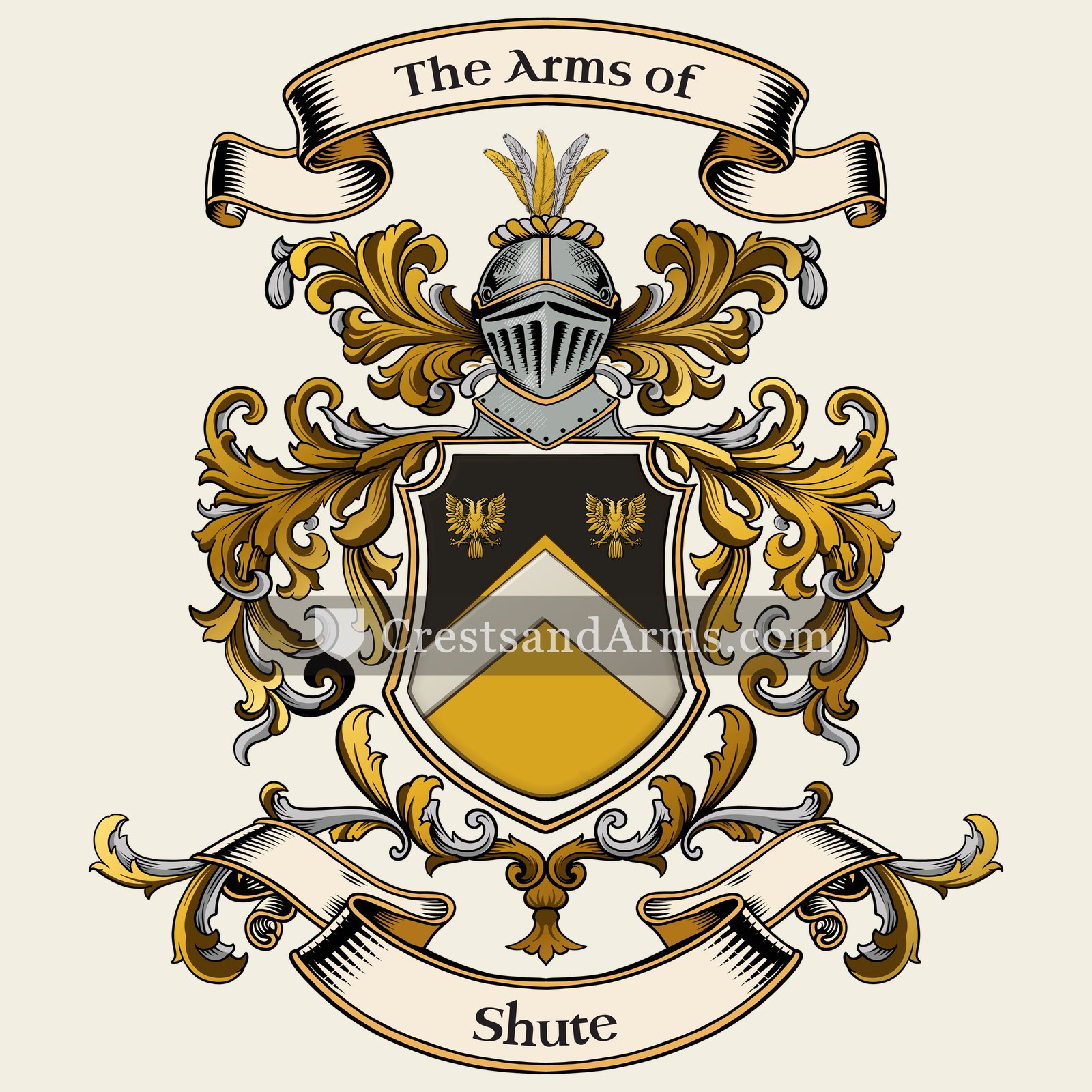 The Shute coat of arms, drawn from the recorded blazon