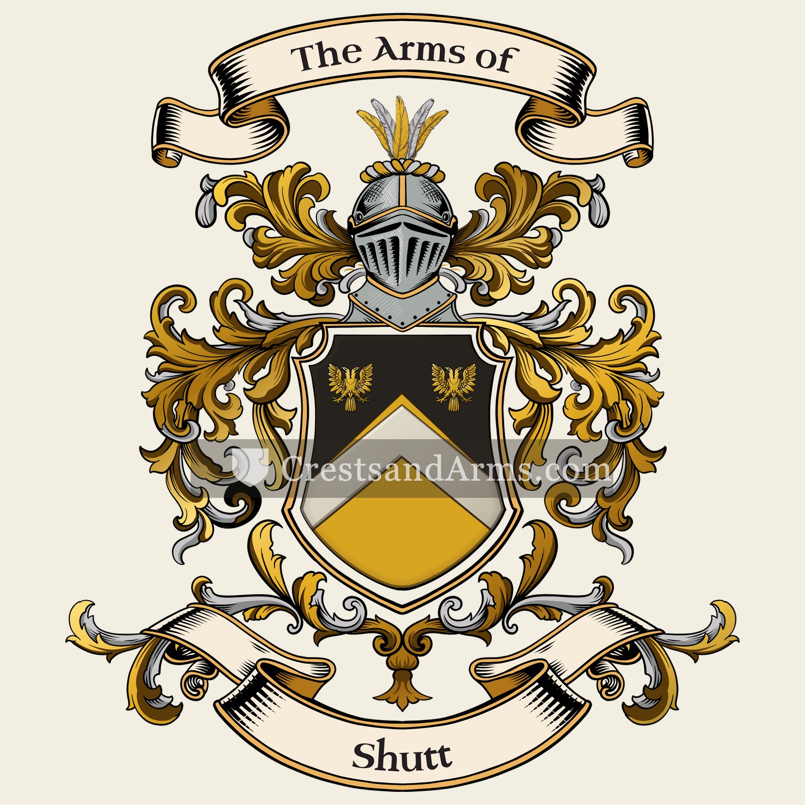 The Shutt coat of arms, drawn from the recorded blazon