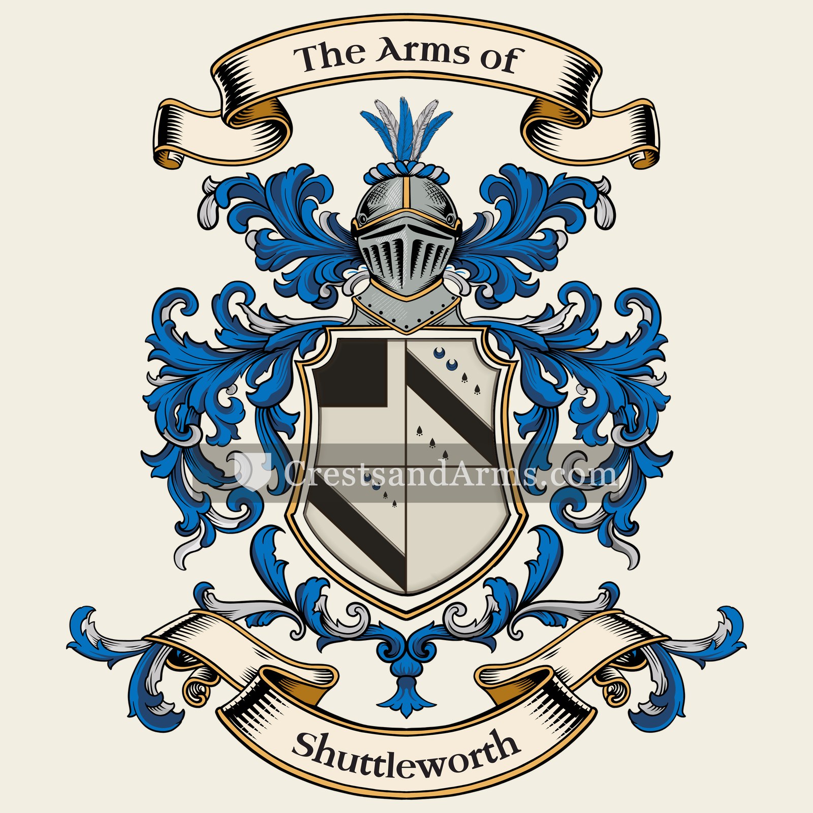 The Shuttleworth coat of arms, drawn from the recorded blazon