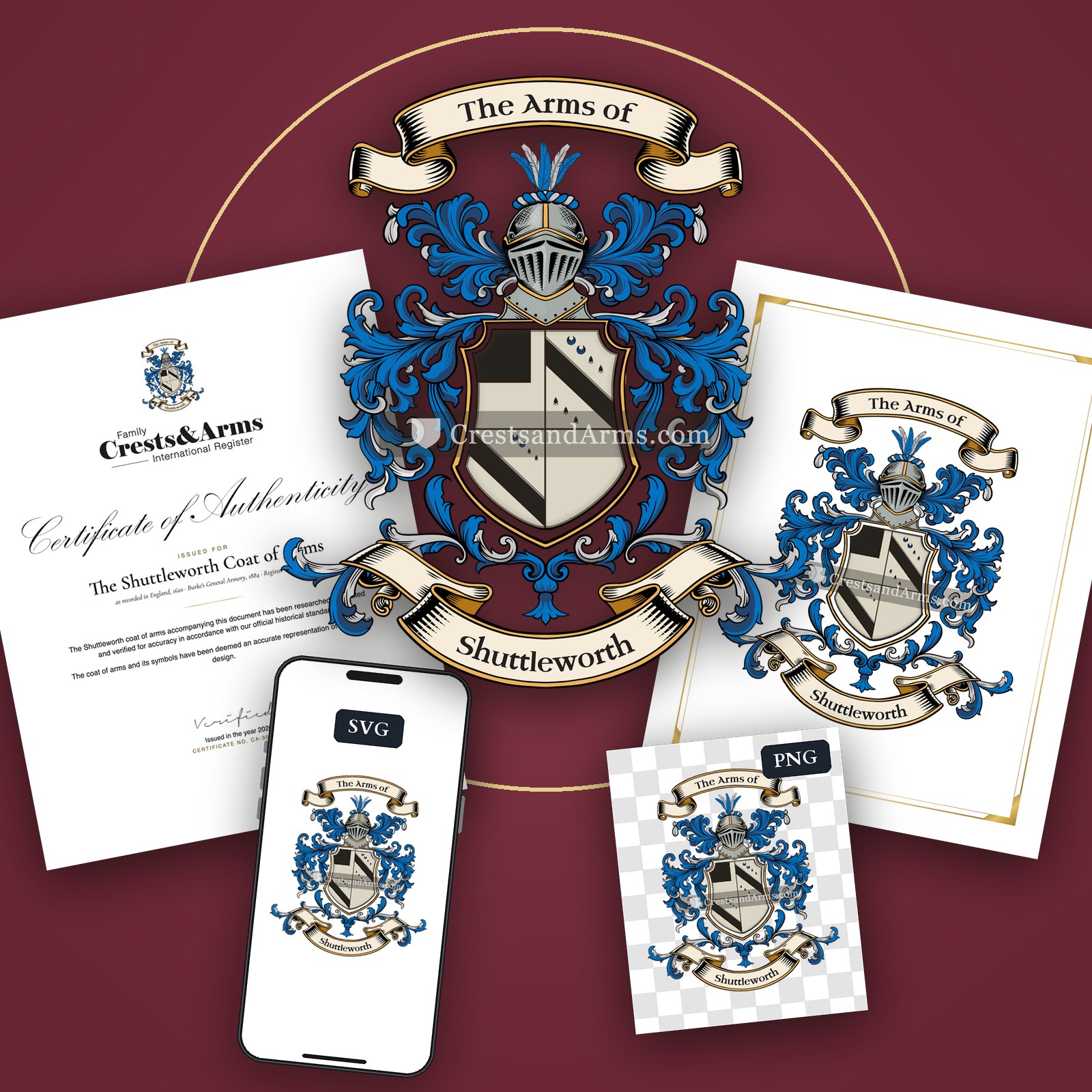 The Shuttleworth arms on the coat of arms — digital pack