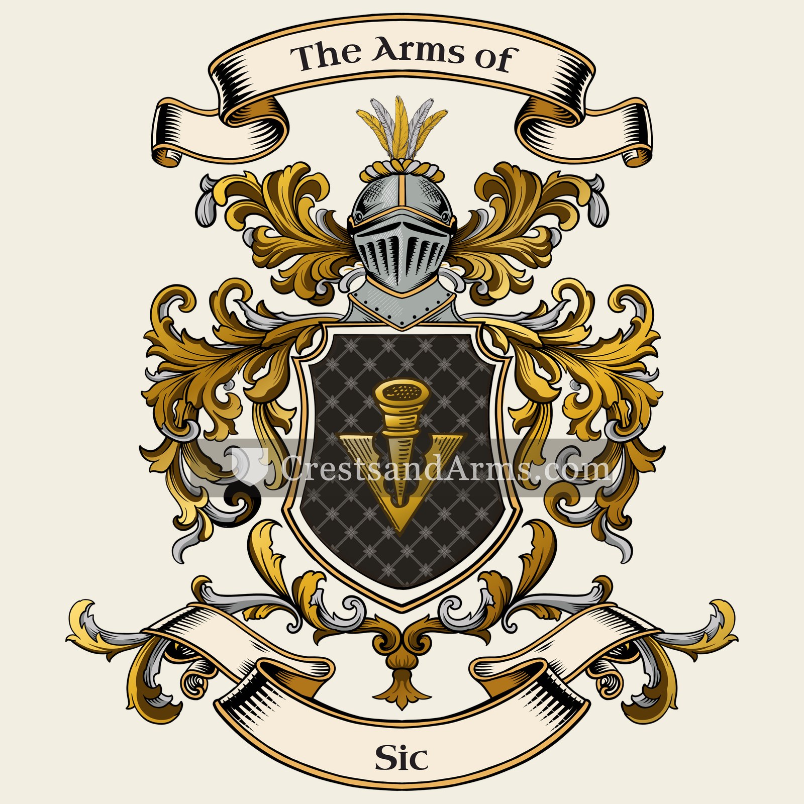 The Sic coat of arms, drawn from the recorded blazon