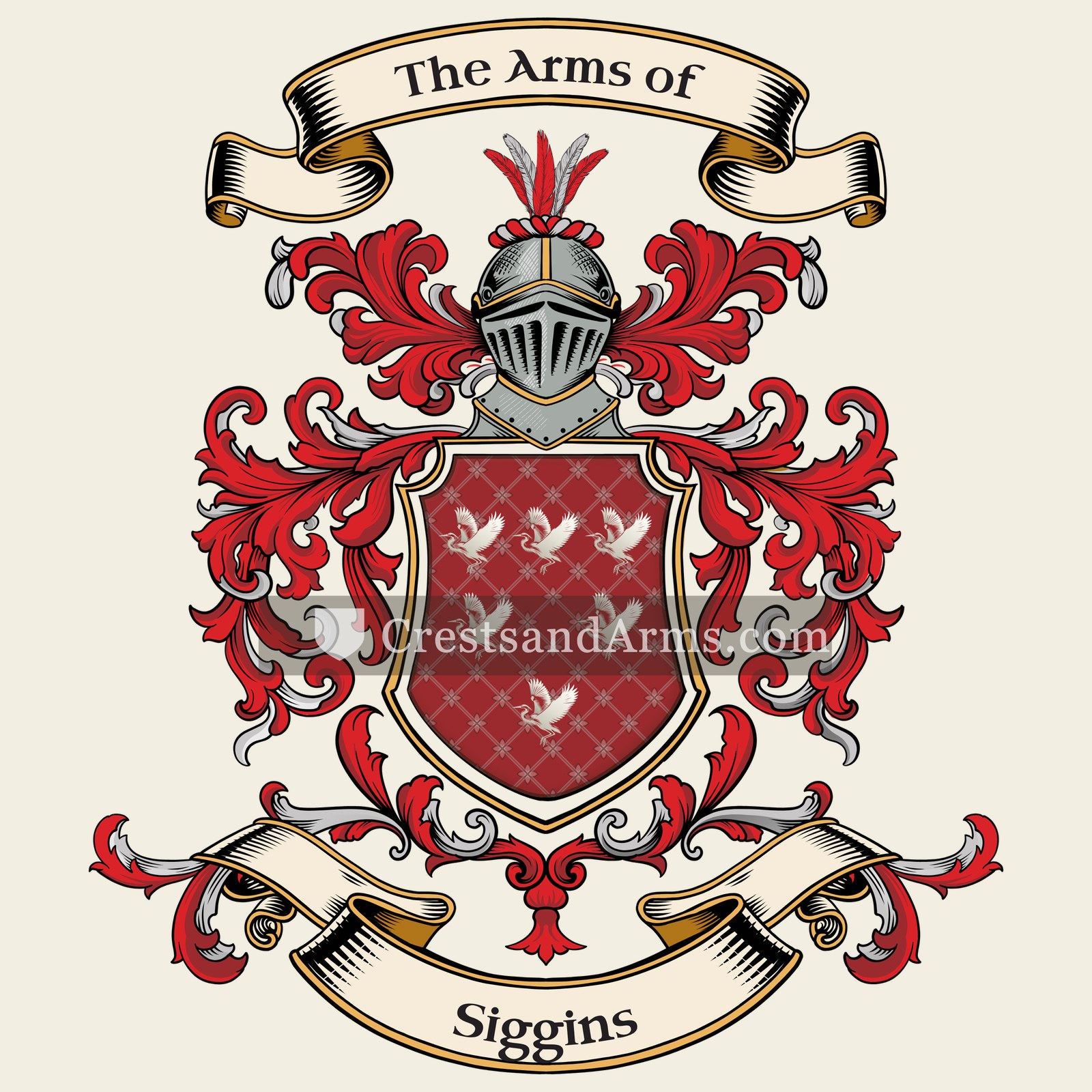 The Siggins coat of arms, drawn from the recorded blazon