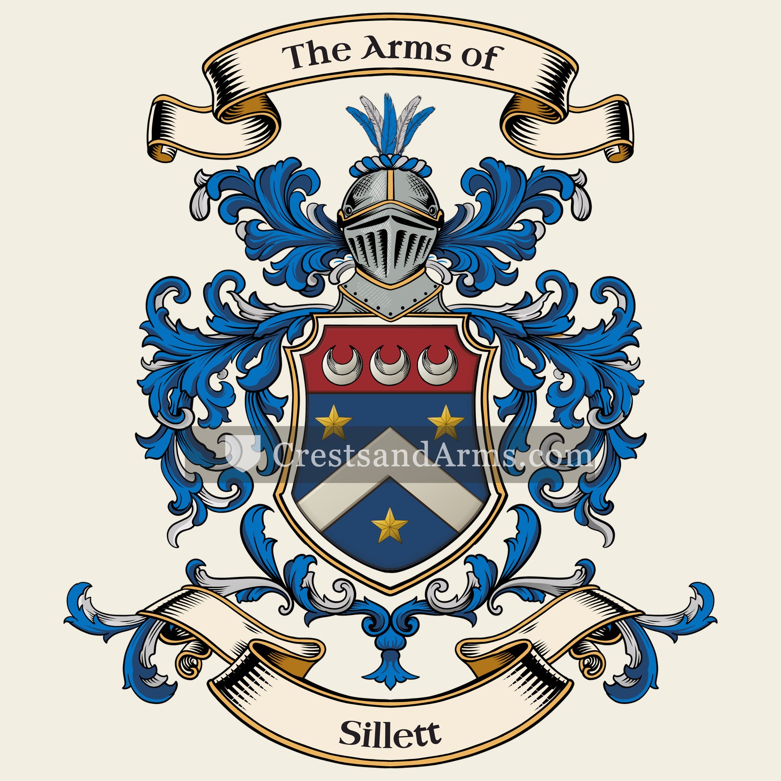 The Sillett coat of arms, drawn from the recorded blazon