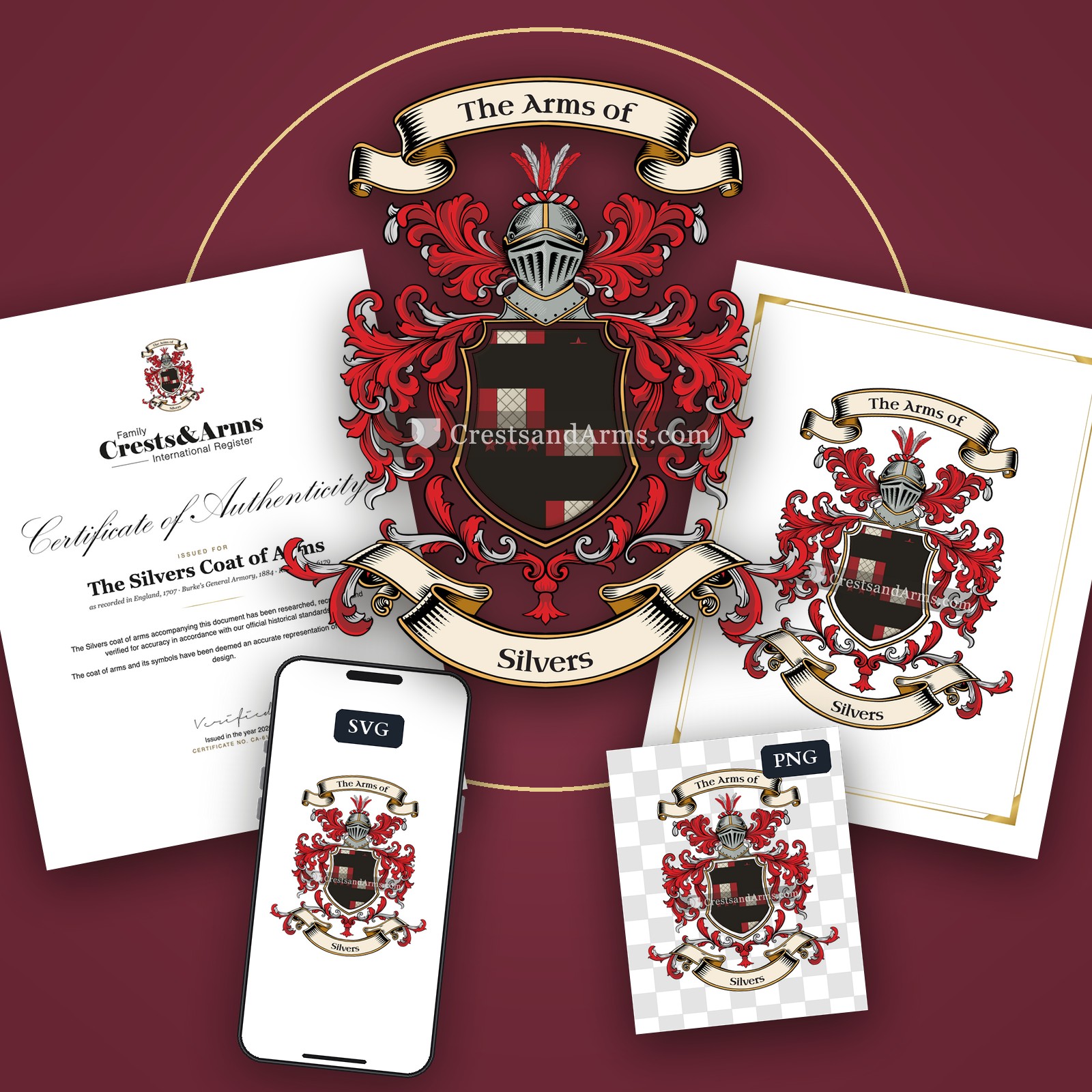 The Silvers arms on the coat of arms — digital pack