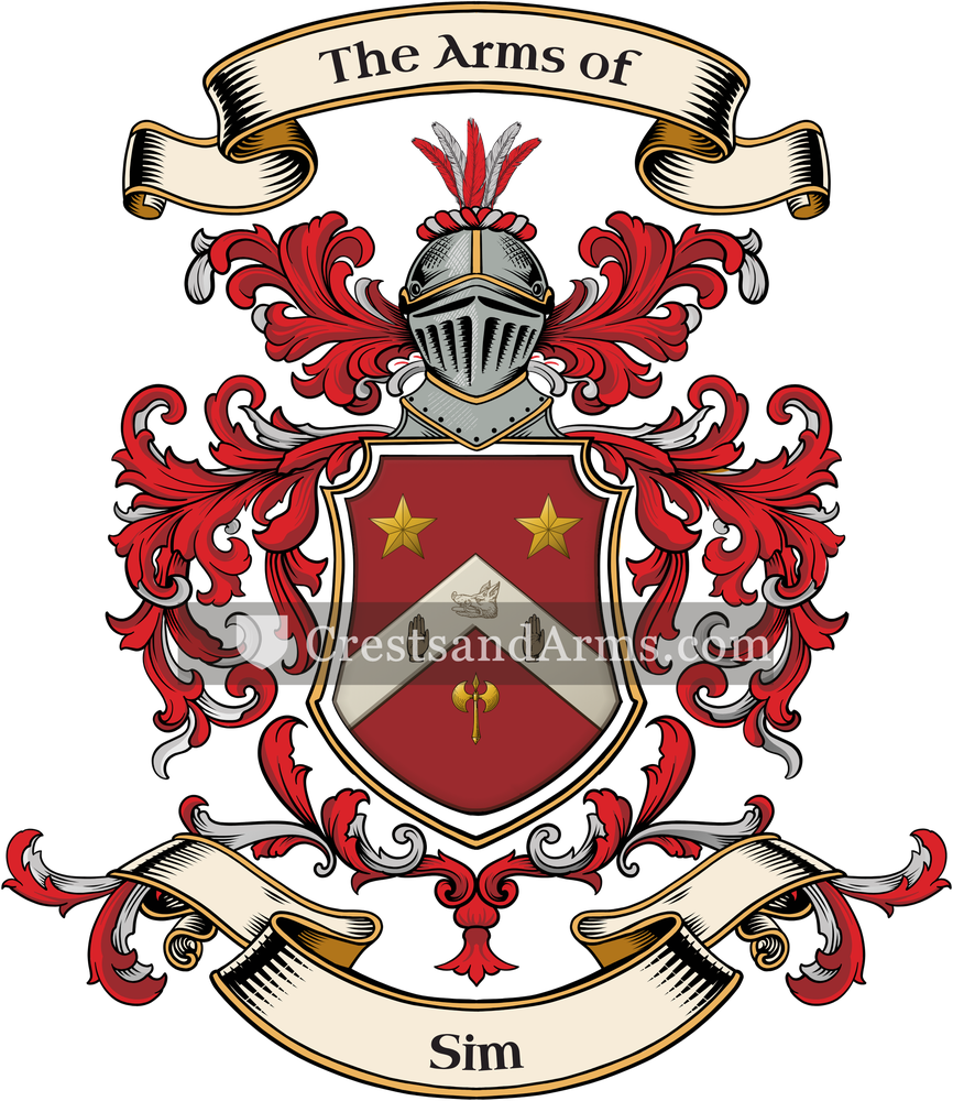The Sim coat of arms, drawn from the recorded blazon