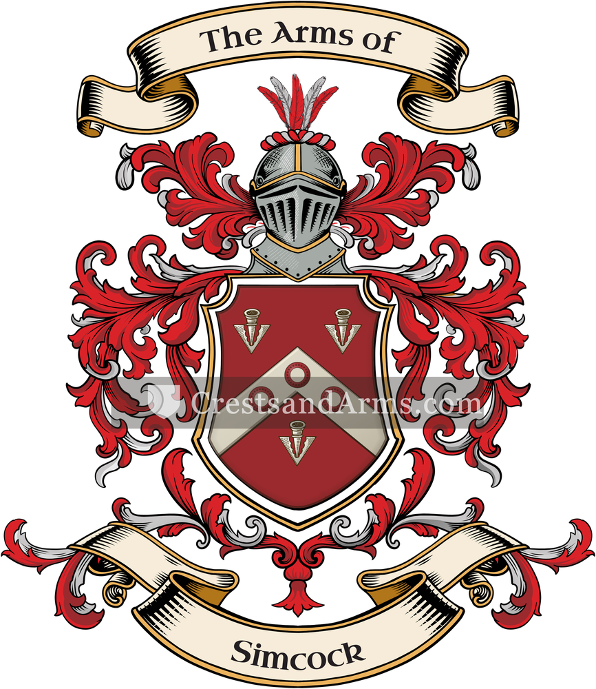 The Simcock coat of arms, drawn from the recorded blazon