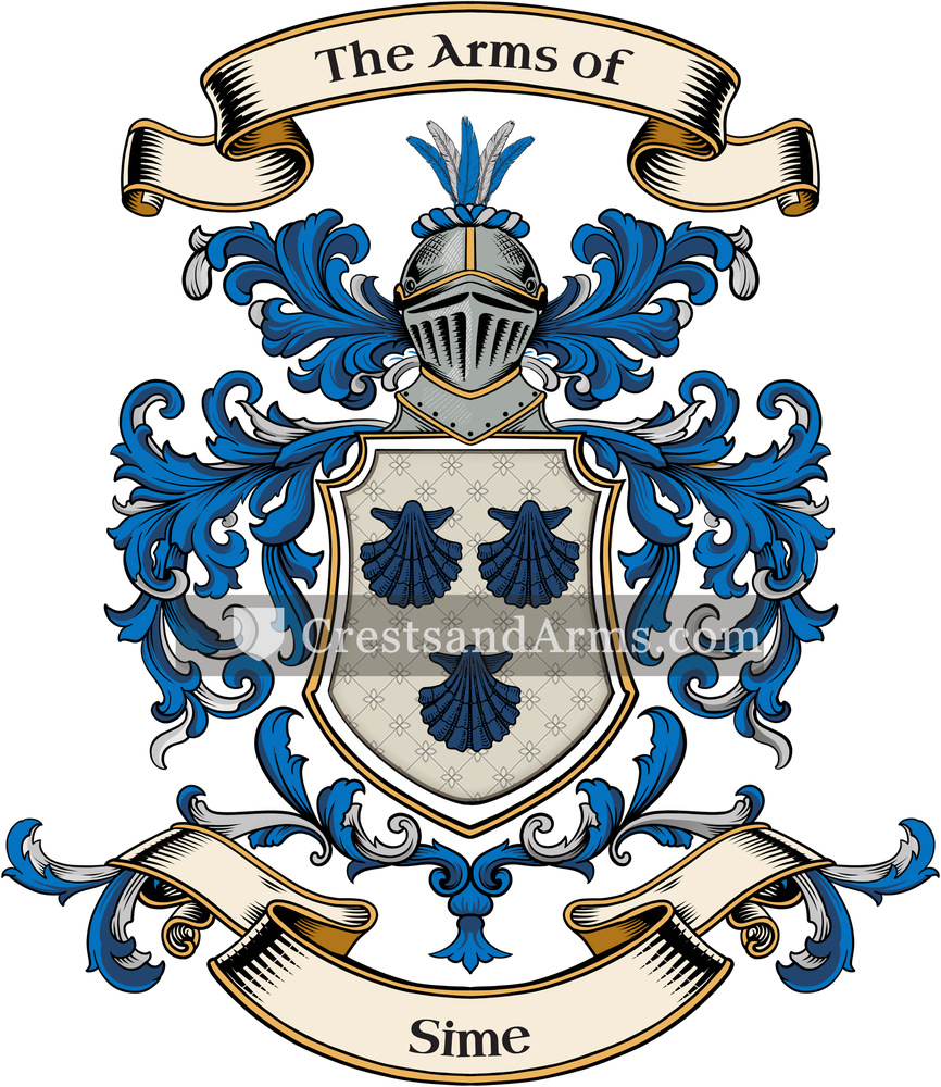 The Sime coat of arms, drawn from the recorded blazon