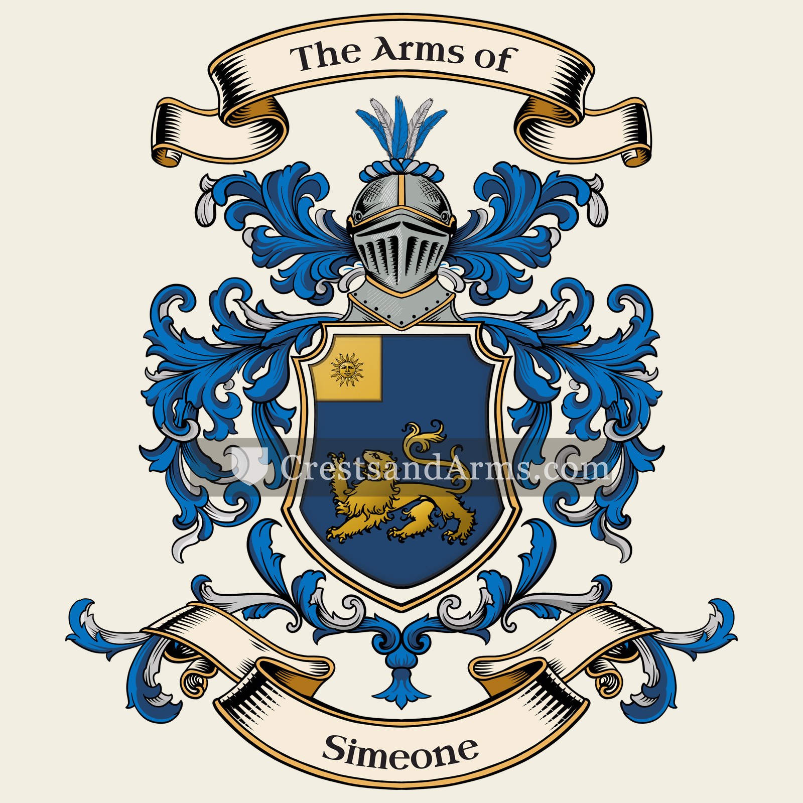 The Simeone coat of arms, drawn from the recorded blazon