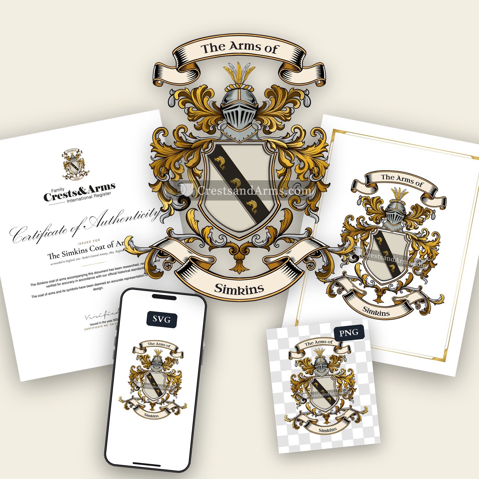 The Simkins arms on the coat of arms — digital pack