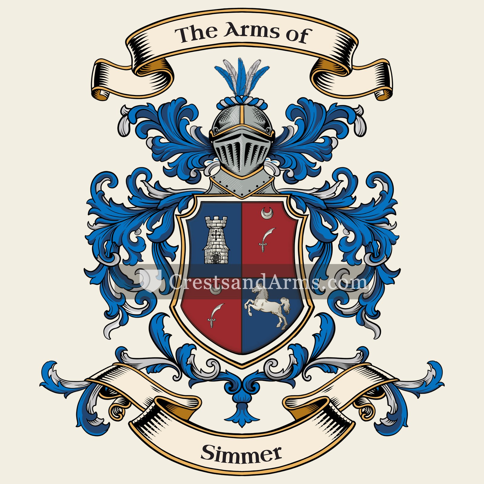 The Simmer coat of arms, drawn from the recorded blazon