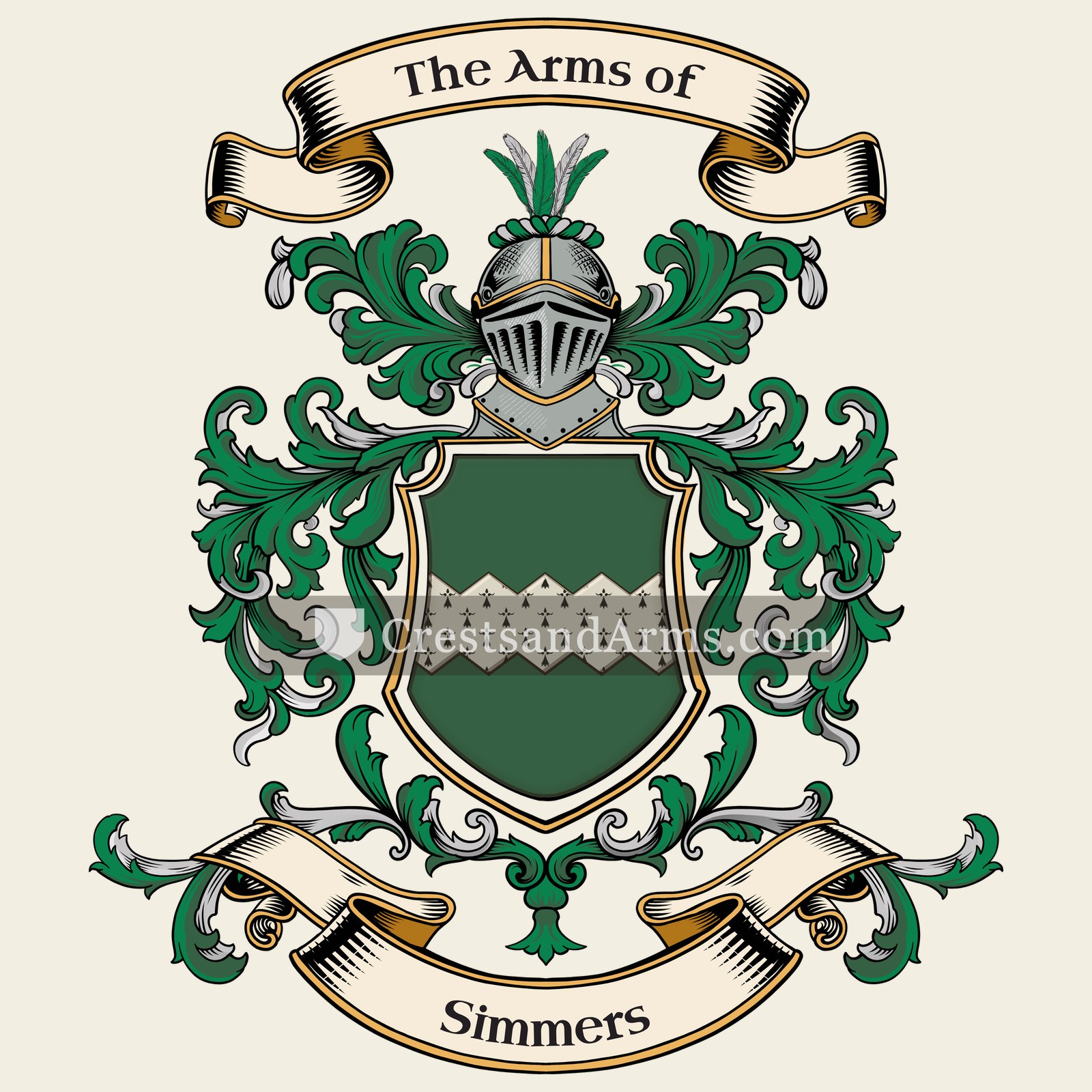 The Simmers coat of arms, drawn from the recorded blazon