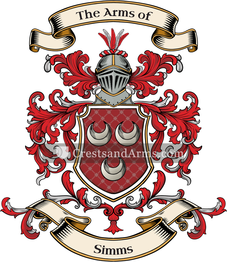 The Simms coat of arms, drawn from the recorded blazon
