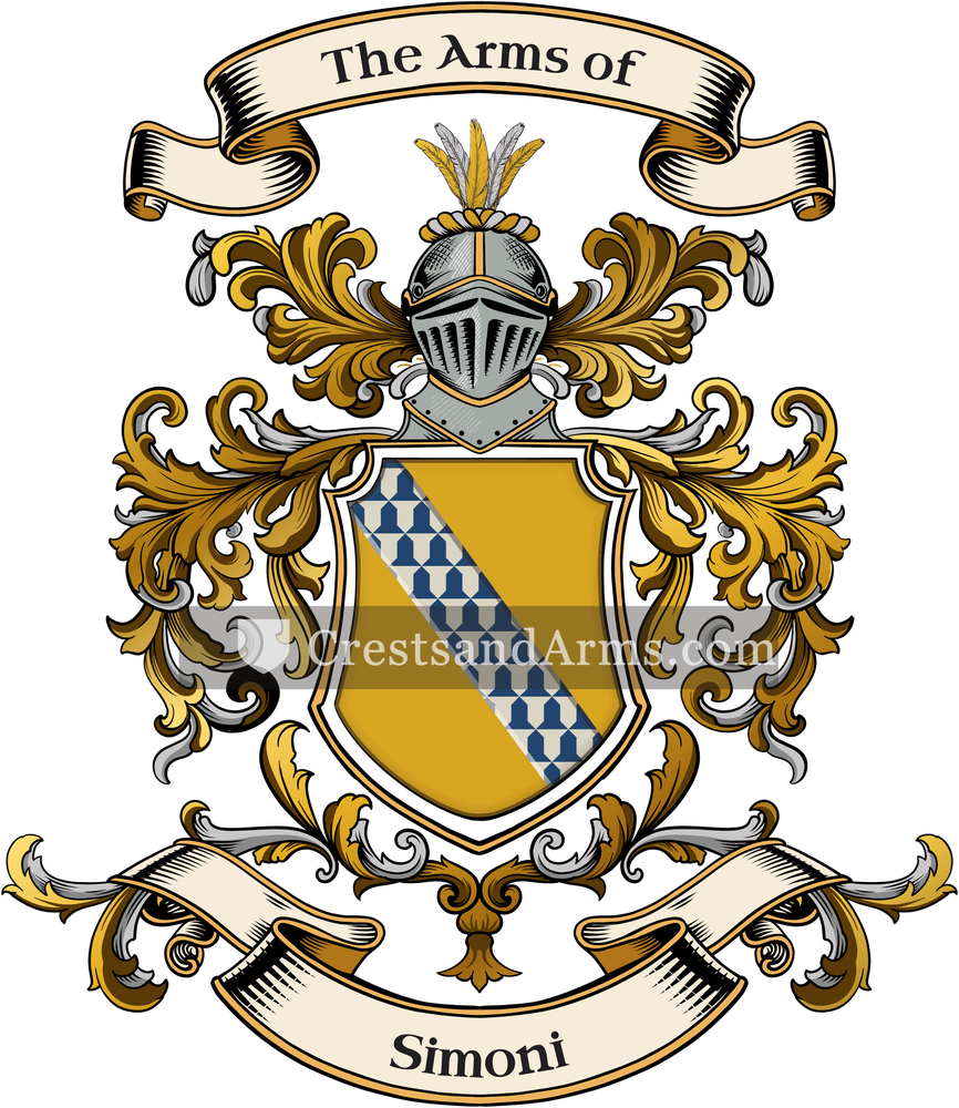 The Simoni coat of arms, drawn from the recorded blazon