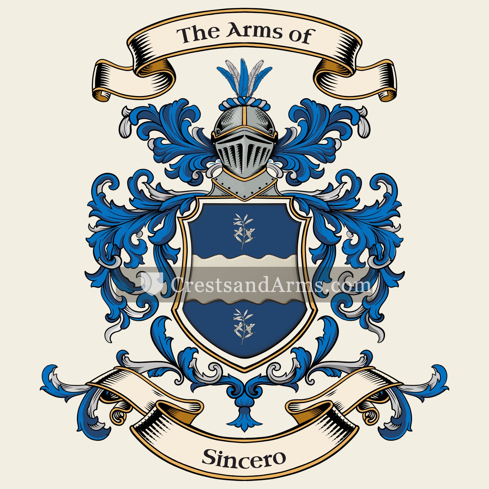 The Sincero coat of arms, drawn from the recorded blazon