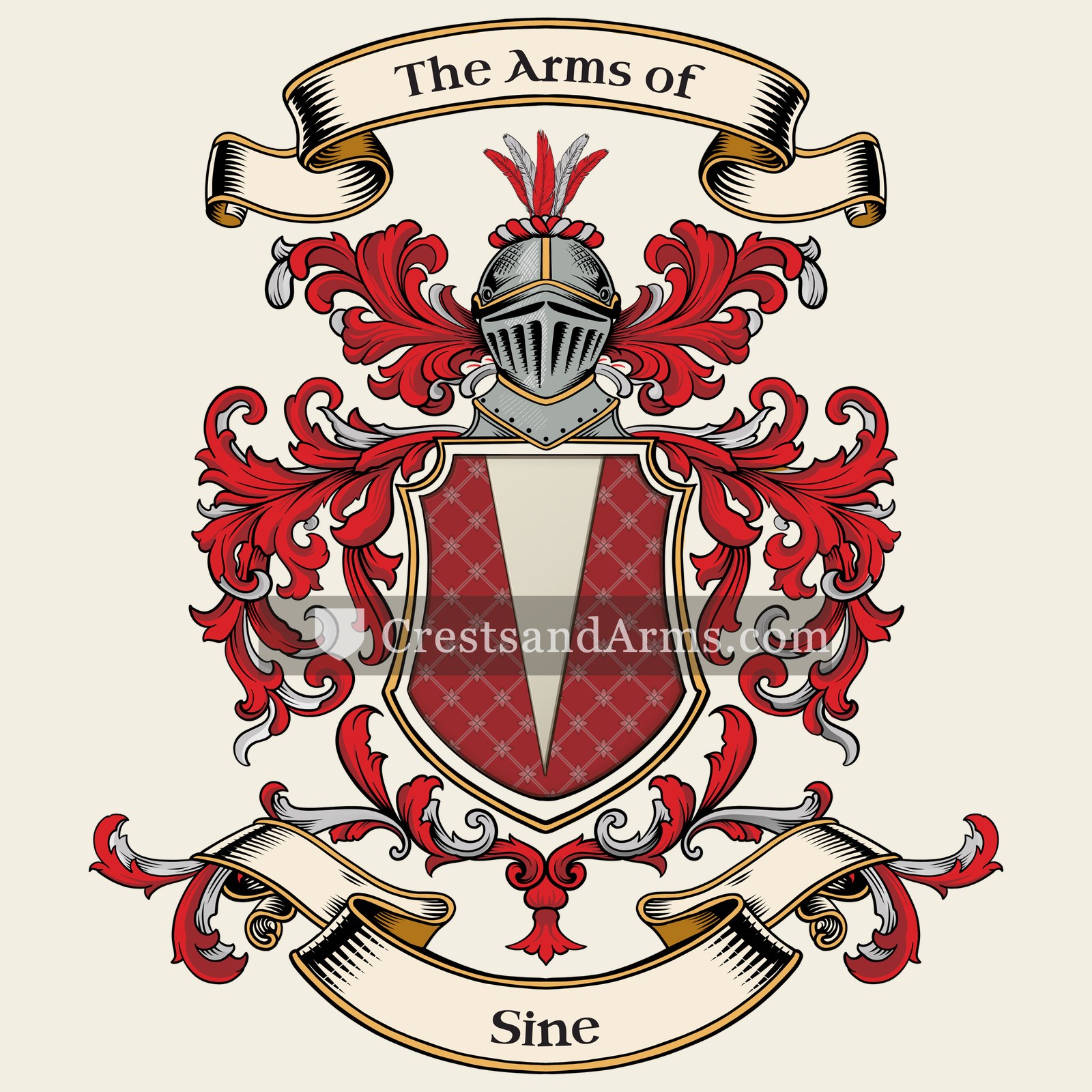 The Sine coat of arms, drawn from the recorded blazon