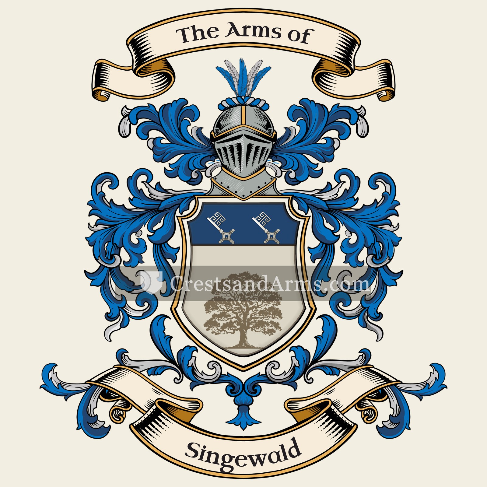 The Singewald coat of arms, drawn from the recorded blazon