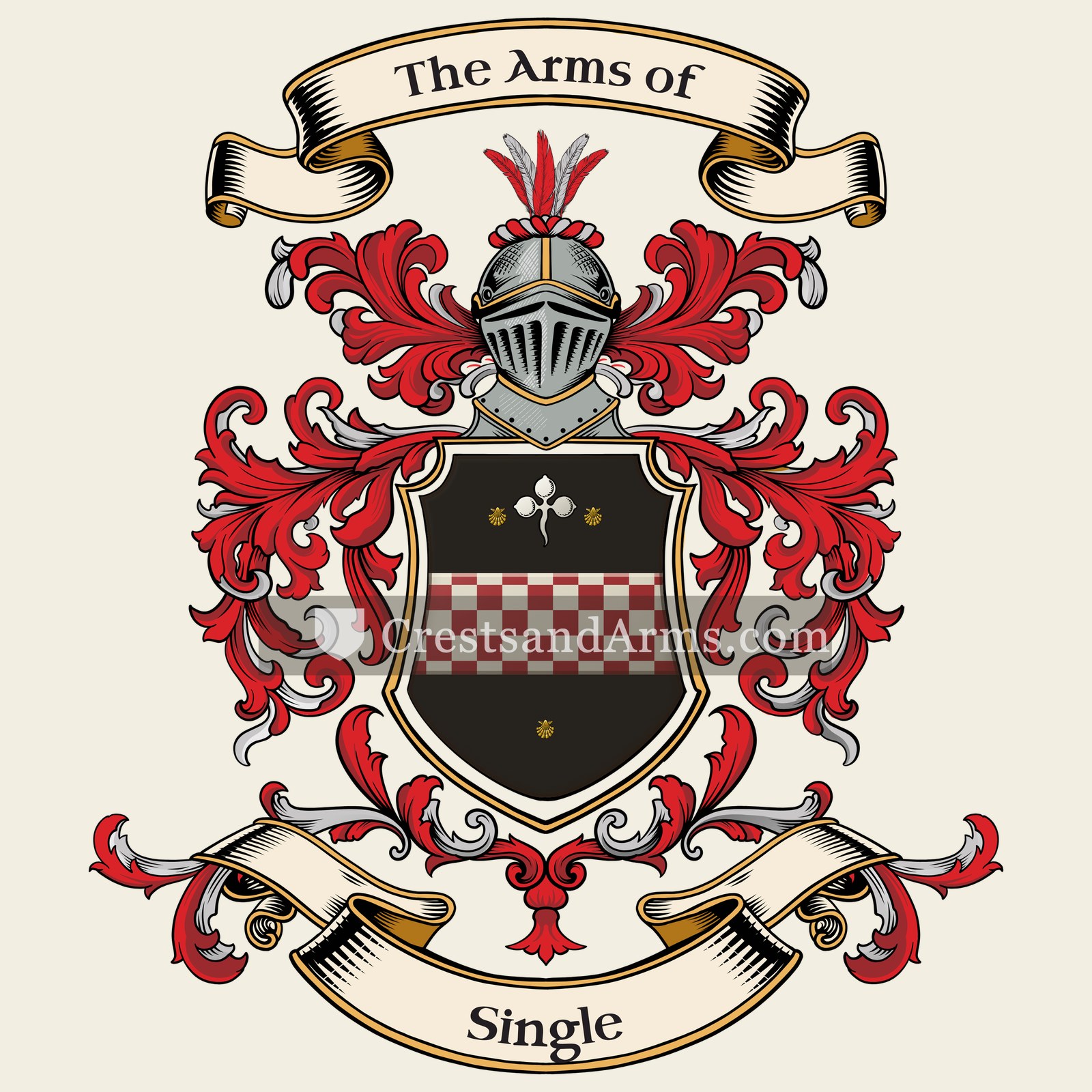 The Single coat of arms, drawn from the recorded blazon