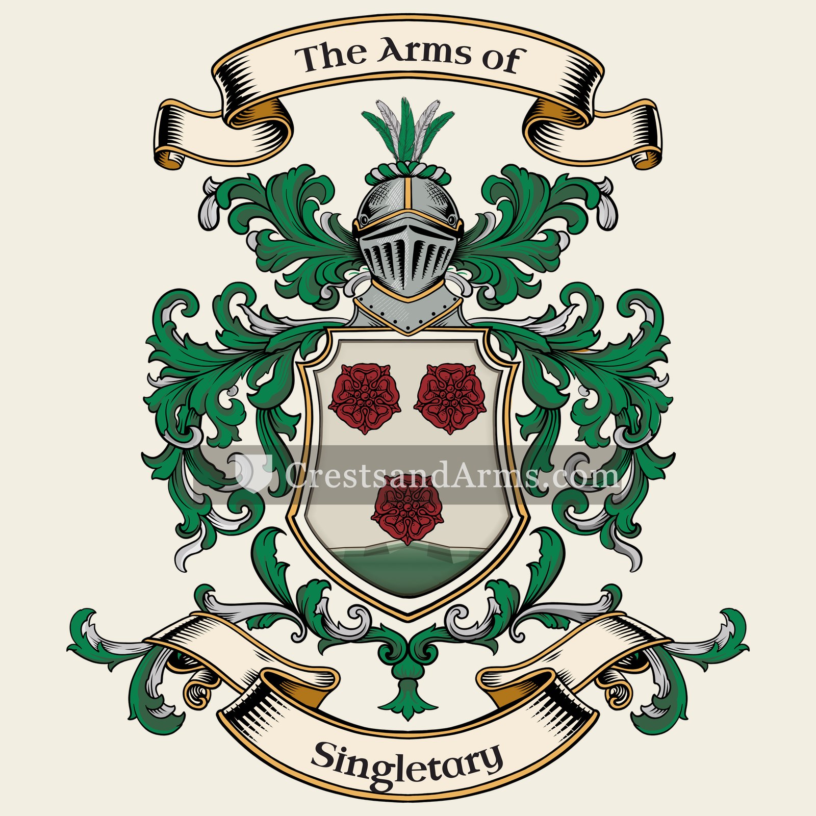 The Singletary coat of arms, drawn from the recorded blazon