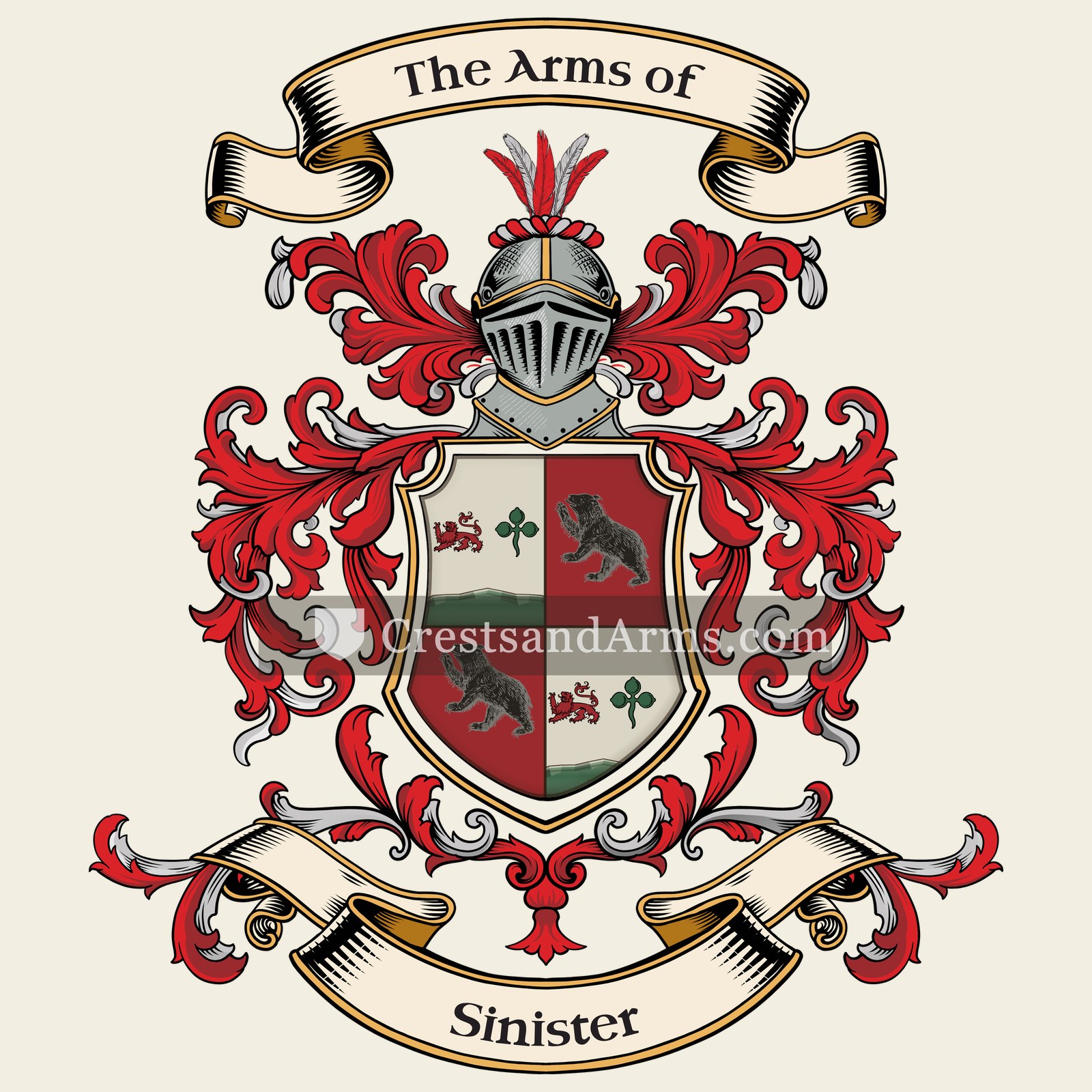 The Sinister coat of arms, drawn from the recorded blazon