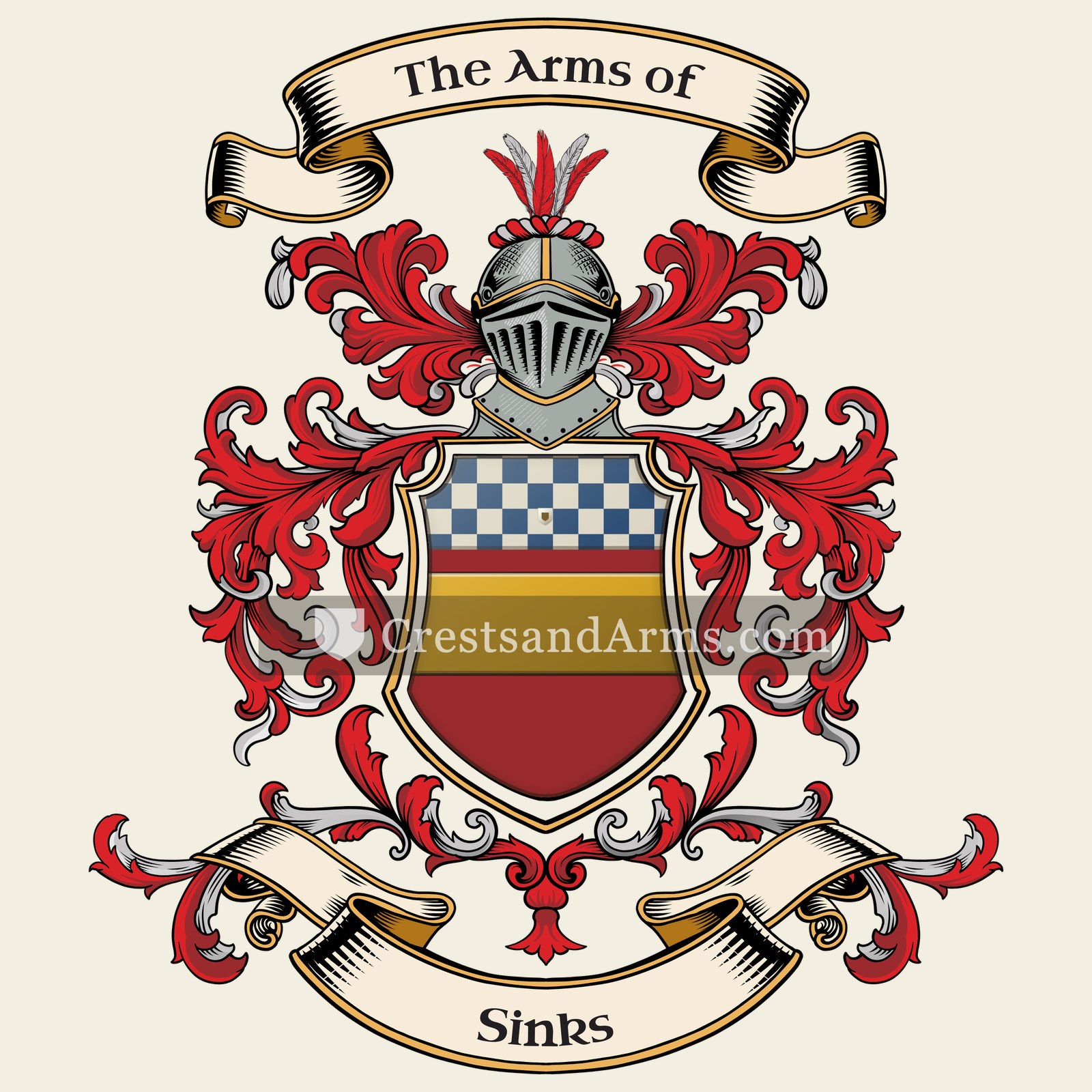 The Sinks coat of arms, drawn from the recorded blazon
