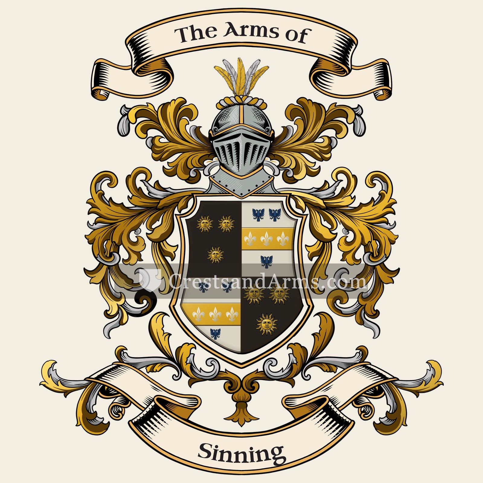 The Sinning coat of arms, drawn from the recorded blazon
