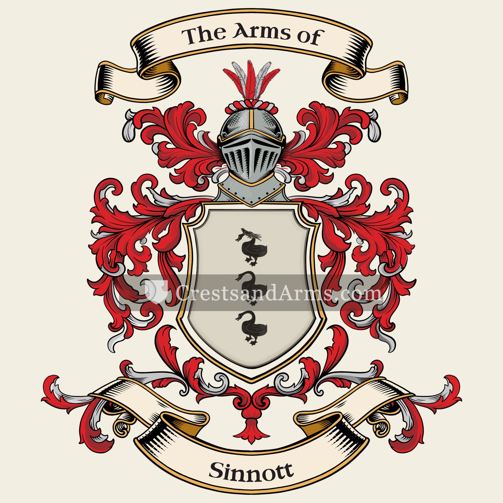 The Sinnott coat of arms, drawn from the recorded blazon