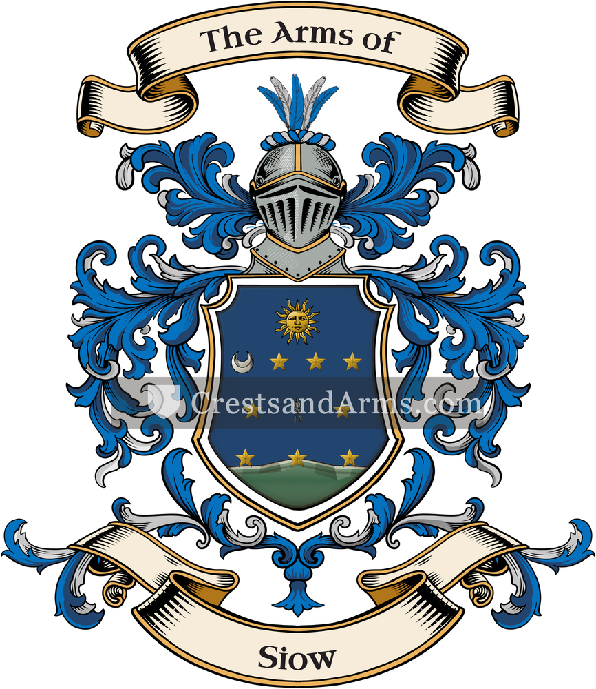 The Siow coat of arms, drawn from the recorded blazon