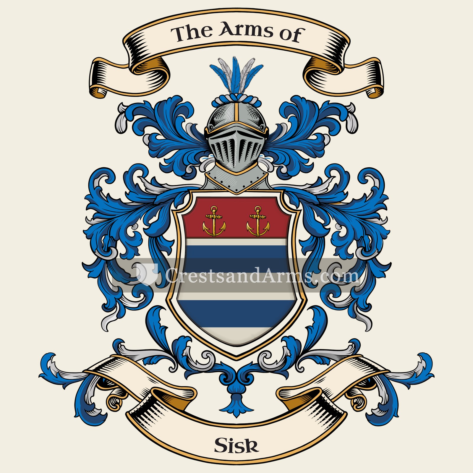 The Sisk coat of arms, drawn from the recorded blazon