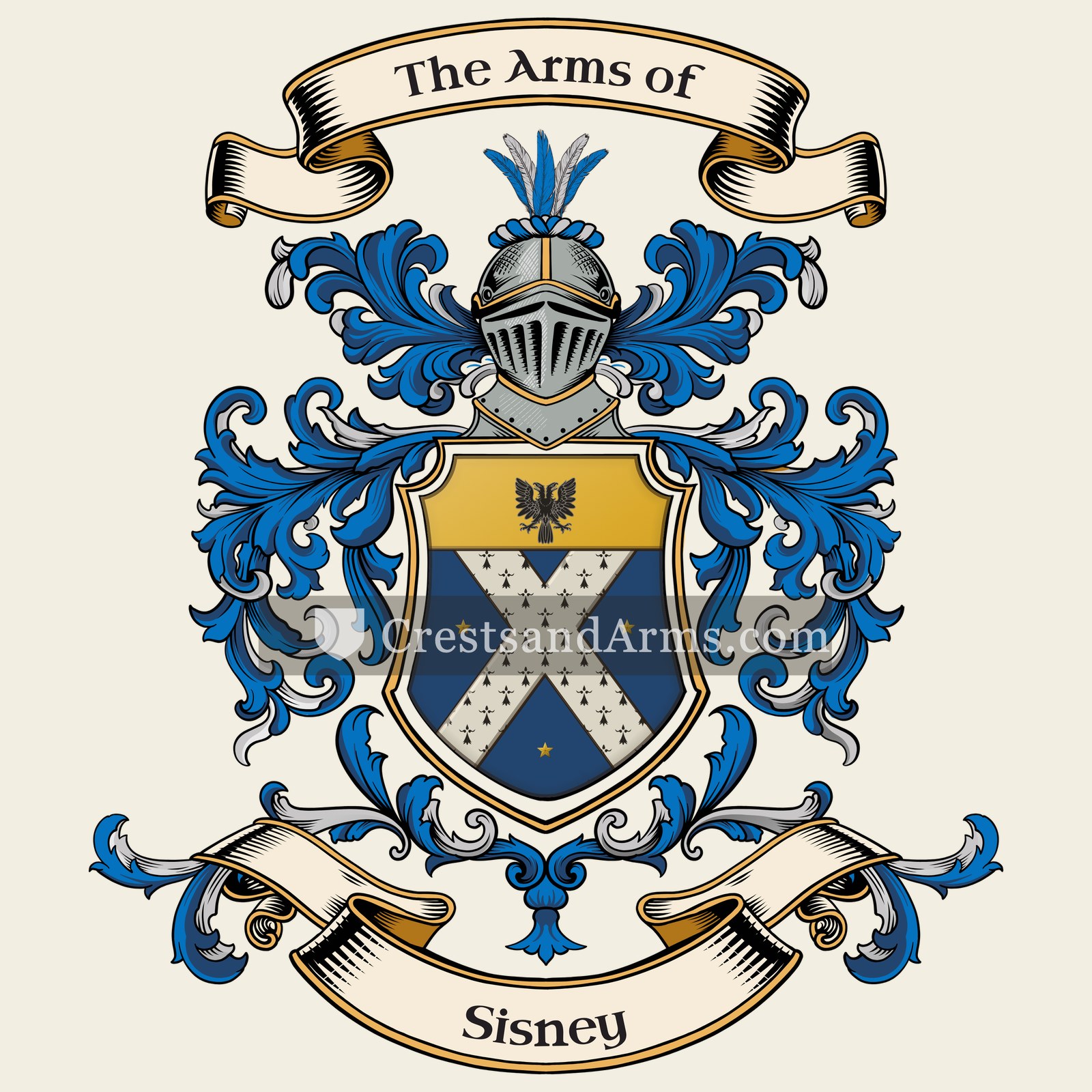 The Sisney coat of arms, drawn from the recorded blazon