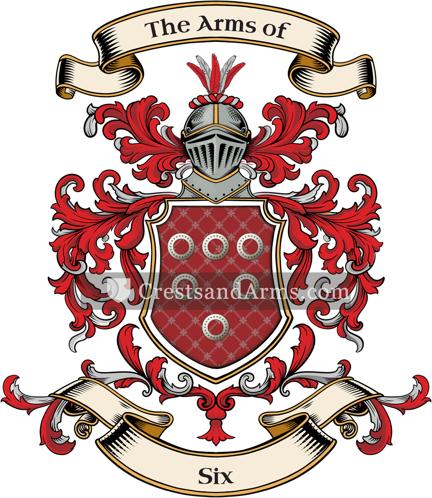 The Six coat of arms, drawn from the recorded blazon